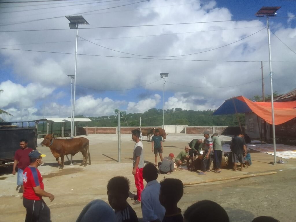 Kegiatan penyembelihan hewan qurban yang dilaksanakan oleh jamaah Masjid Jami Al Huda